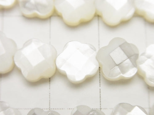 High Quality White Shell Flower (Faceted) 8 x 8 x 4 mm half or 1 strand beads (aprx. 1.5 inch / 38 cm)