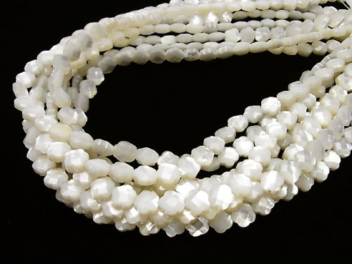 High Quality White Shell Flower (Faceted) 8 x 8 x 4 mm half or 1 strand beads (aprx. 1.5 inch / 38 cm)