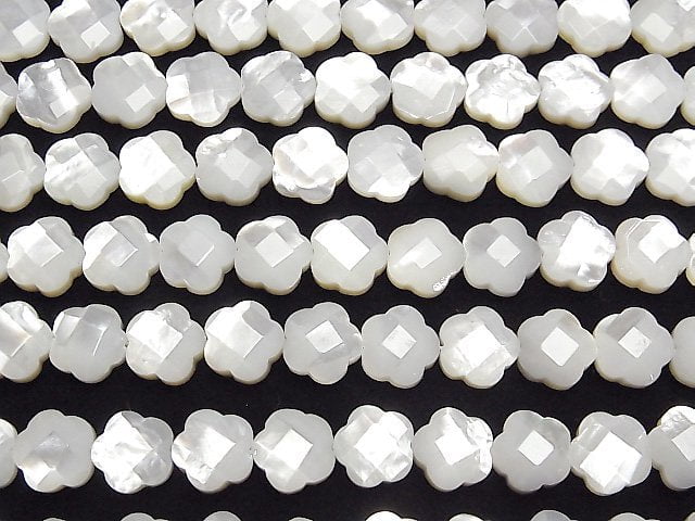 [Video]High Quality White Shell Flower(Faceted )10x10x4mm 1/4 or 1strand beads (aprx.15inch/38cm)