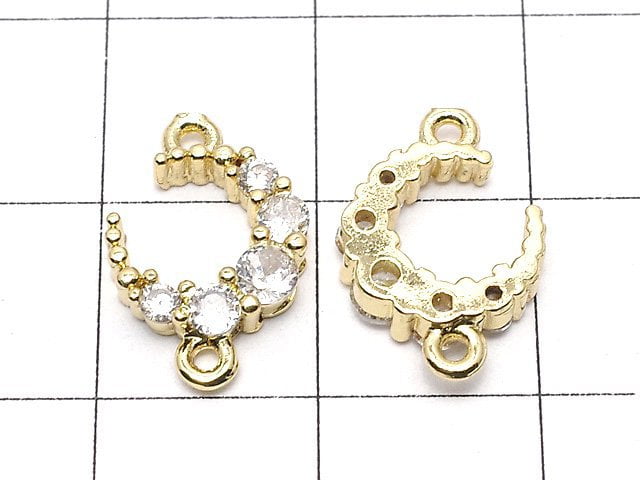 Metal Parts Crescent Motif Both Side Charm 14 x 10 mm Gold Color (with CZ) 2 pcs