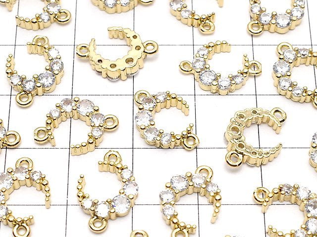 Metal Parts Crescent Motif Both Side Charm 14 x 10 mm Gold Color (with CZ) 2 pcs