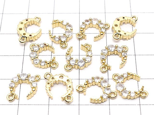 Metal Parts Crescent Motif Both Side Charm 14 x 10 mm Gold Color (with CZ) 2 pcs