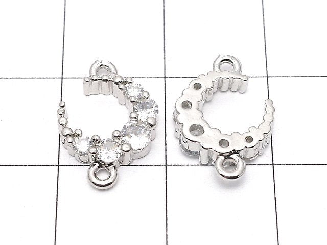 Metal Parts Crescent Motif Both Side Charm 14x10mm Silver Color (with CZ) 2pcs