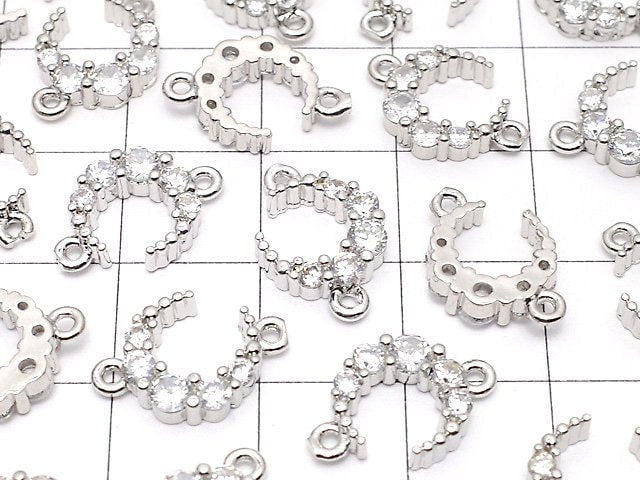 Metal Parts Crescent Motif Both Side Charm 14x10mm Silver Color (with CZ) 2pcs