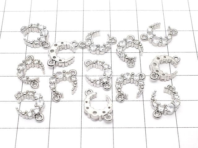 Metal Crescent Moon Motif Both Side Charms 14x10mm Silver (with CZ) 2pcs