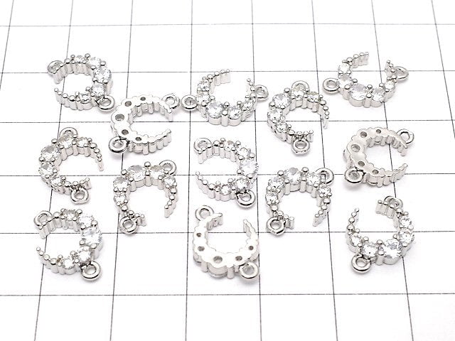 Metal Parts Crescent Motif Both Side Charm 14x10mm Silver Color (with CZ) 2pcs