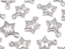 Metal Star Motif Charms, 9x7.5mm, Silver Color (with CZ), 3 Pieces