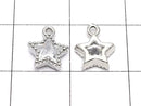 Metal Star Motif Charms, 9x7.5mm, Silver Color (with CZ), 3 Pieces