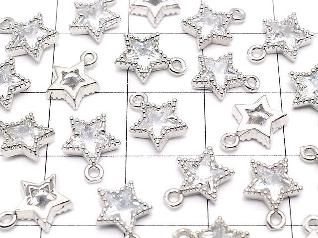 Metal Parts Star Motif Charm 9x7mm Silver Color (with CZ) 3pcs