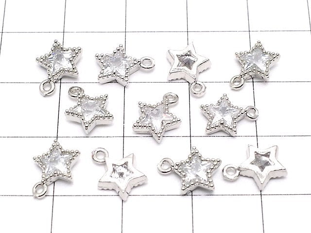 Metal Parts Star Motif Charm 9x7mm Silver Color (with CZ) 3pcs