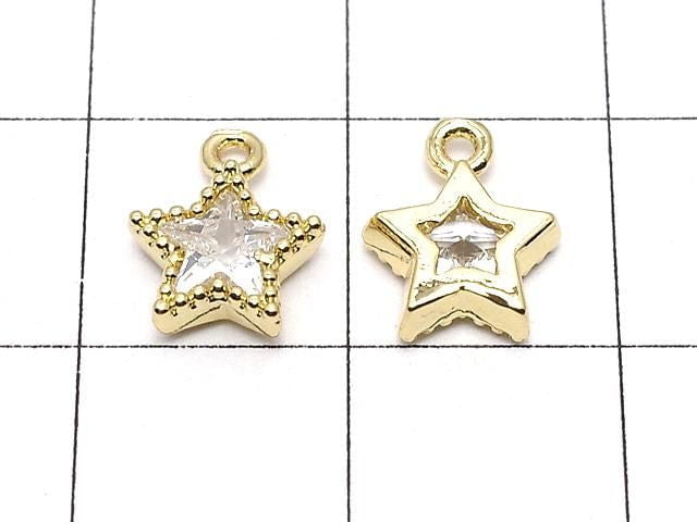 Metal Star Motif Charms, 9x7.5mm, Gold Color (with CZ), 3 Pieces