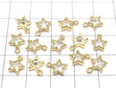 Metal Star Motif Charms, 9x7.5mm, Gold Color (with CZ), 3 Pieces