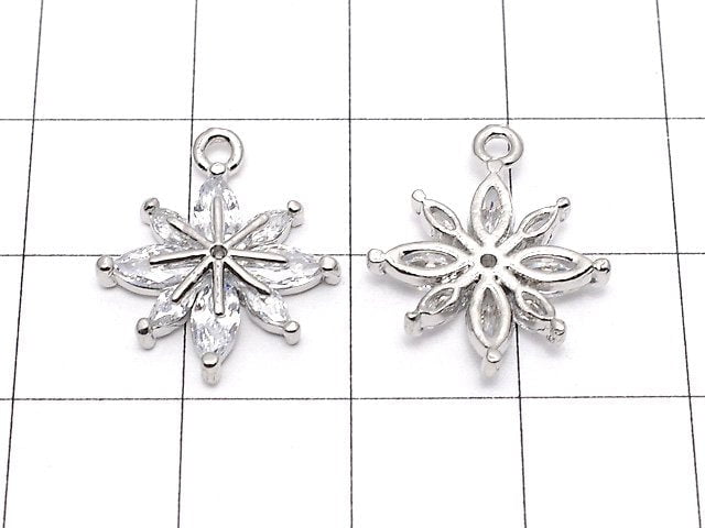 Metal Parts Flower Motif Charm 18x15mm Silver Color (with CZ) 2pcs