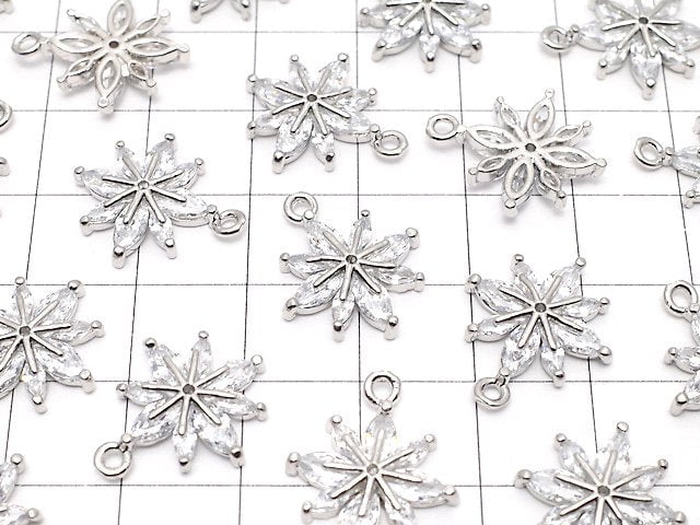 Metal Parts Flower Motif Charm 18x15mm Silver Color (with CZ) 2pcs