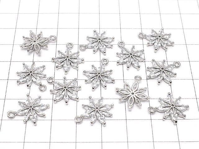 Metal Parts Flower Motif Charm 18x15mm Silver Color (with CZ) 2pcs