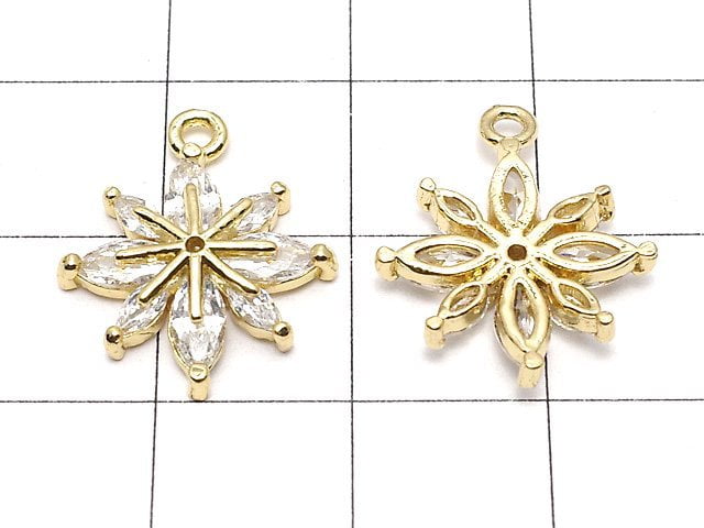 Metal Parts Flower Motif Charm 18x15mm Gold Color (with CZ) 2pcs