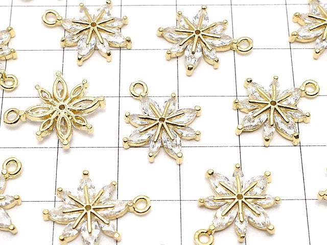 Metal Parts Flower Motif Charm 18x15mm Gold Color (with CZ) 2pcs