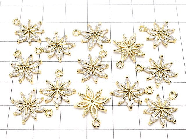 Metal Parts Flower Motif Charm 18x15mm Gold Color (with CZ) 2pcs