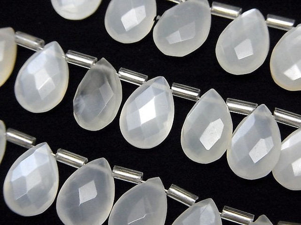 [Video]High Quality White Moonstone AAA- Pear shape Faceted Briolette 12x8mm half or 1strand (12pcs)