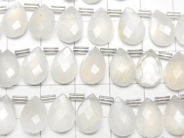 [Video]High Quality White Moonstone AAA- Pear shape Faceted Briolette 12x8mm half or 1strand (12pcs)