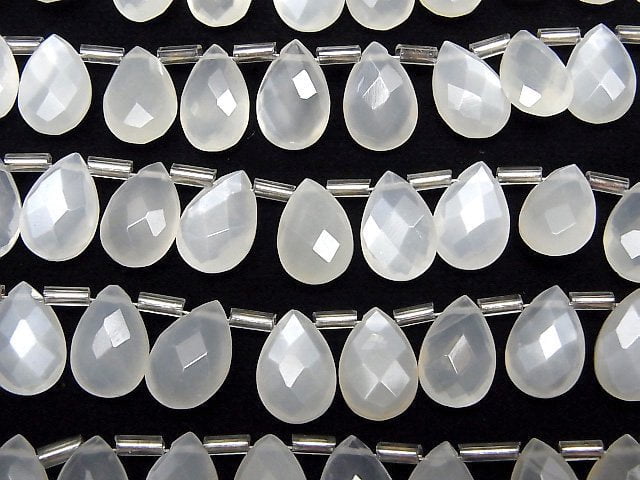 [Video]High Quality White Moonstone AAA- Pear shape Faceted Briolette 12x8mm half or 1strand (12pcs)