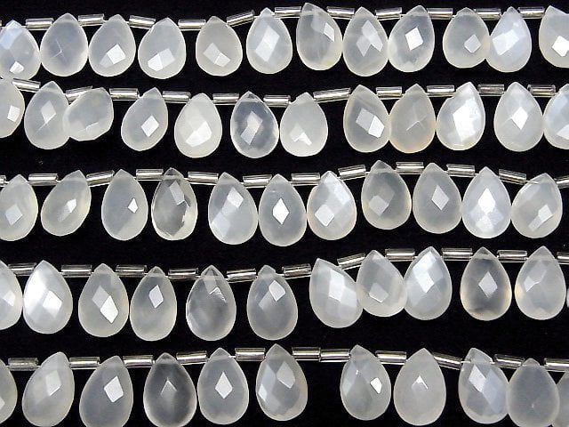 [Video]High Quality White Moonstone AAA- Pear shape Faceted Briolette 12x8mm half or 1strand (12pcs)