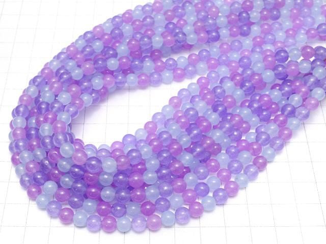 三色混彩玉石圓珠 6mm 紫色 一串 (約 15 英寸/36 公分)