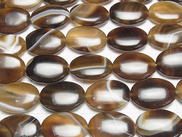 [Video]Brown Stripe Agate AAA Oval 25x18mm half or 1strand beads (aprx.14inch/34cm)