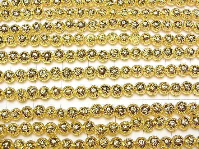 [Video] Lava Round 4mm Yellow Gold Plated 1strand beads (aprx.15inch/36cm)