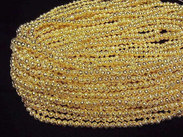 [Video] Lava Round 4mm Yellow Gold Plated 1strand beads (aprx.15inch/36cm)