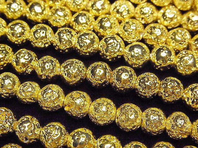 [Video]Lava Round 6.5mm Yellow Gold Plated 1strand beads (aprx.15inch/36cm)
