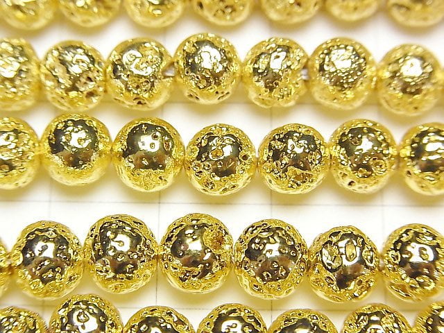 [Video]Lava Round 6.5mm Yellow Gold Plated 1strand beads (aprx.15inch/36cm)