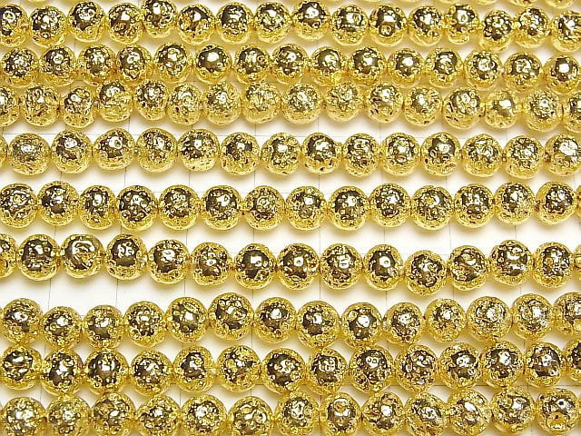 [Video]Lava Round 6.5mm Yellow Gold Plated 1strand beads (aprx.15inch/36cm)