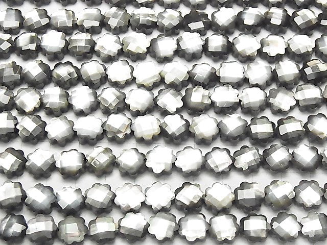 [Video] High Quality Black Shell Flower (Faceted) 10x10x4mm half or 1strand beads (aprx.15inch / 38cm)