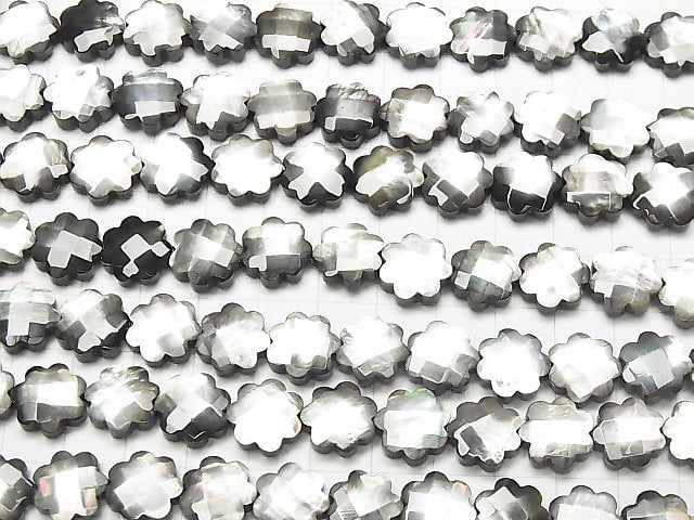 [Video] High Quality Black Shell Flower (Faceted) 12x12x4mm half or 1strand beads (aprx.15inch / 38cm)