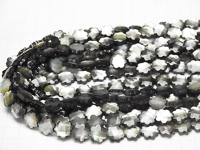 [Video] High Quality Black Shell Flower (Faceted) 12x12x4mm half or 1strand beads (aprx.15inch / 38cm)