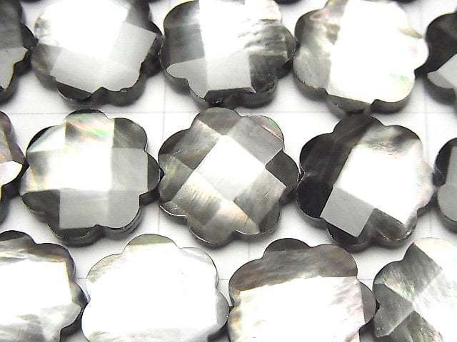 [Video] High Quality Black Shell Flower (Faceted) 15x15x4mm half or 1strand beads (aprx.15inch / 38cm)