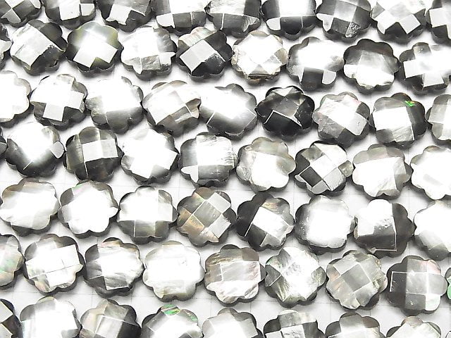 [Video] High Quality Black Shell Flower (Faceted) 15x15x4mm half or 1strand beads (aprx.15inch / 38cm)