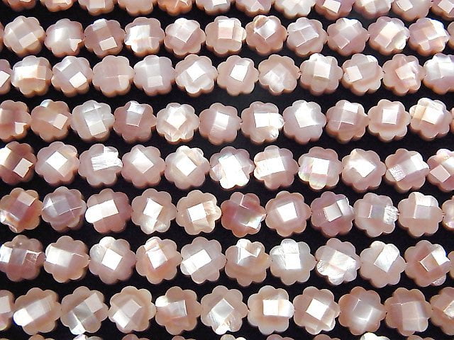 [Video] High Quality Pink Shell Flower (Faceted )10x10x4mm half or 1strand beads (aprx.15inch/37cm)