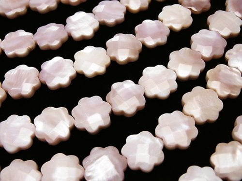 High quality Pink Shell Flower (Faceted) 12 x 12 x 4 mm half or 1 strand beads (aprx.15 inch / 38 cm)