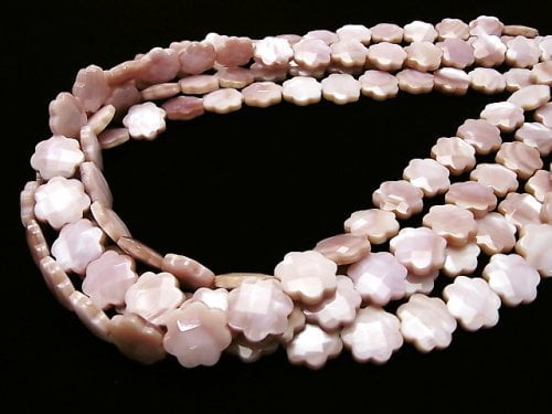 High quality Pink Shell Flower (Faceted) 12 x 12 x 4 mm half or 1 strand beads (aprx.15 inch / 38 cm)