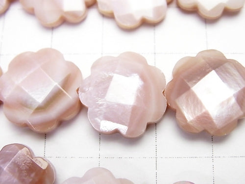High quality Pink Shell Flower (Faceted) 15 x 15 x 4 mm half or 1 strand beads (aprx.15 inch / 36 cm)