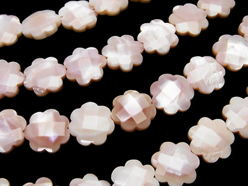 High quality Pink Shell Flower (Faceted) 15 x 15 x 4 mm half or 1 strand beads (aprx.15 inch / 36 cm)