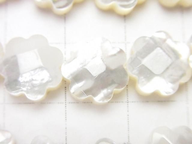 [Video] High-quality White Shell Flower (Faceted) 10x10mm 1/4 or 1-strand beads (approx. 15 inches/38 cm)