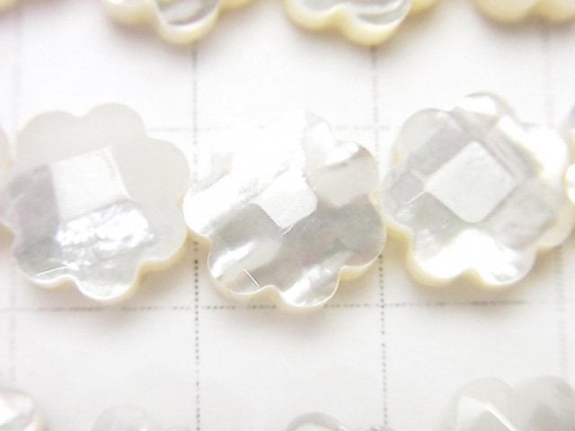 [Video] High Quality White Shell Flower (Faceted) 10x10x5mm 1/4 or 1strand beads (aprx.15inch / 38cm)