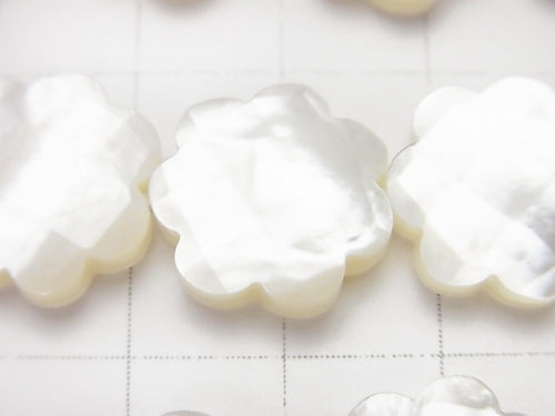 High quality White Shell Flower (Faceted) 15 x 15 x 4 mm half or 1 strand beads (aprx.15 inch / 37 cm)