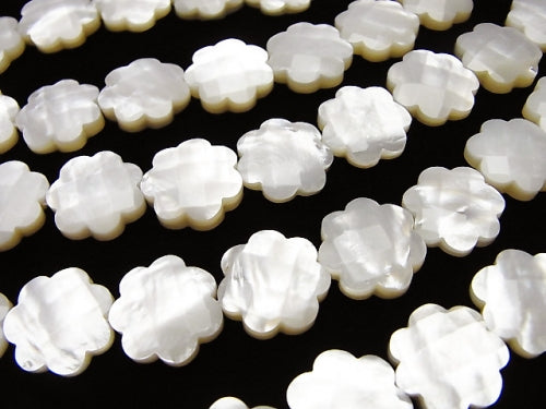 High quality White Shell Flower (Faceted) 15 x 15 x 4 mm half or 1 strand beads (aprx.15 inch / 37 cm)
