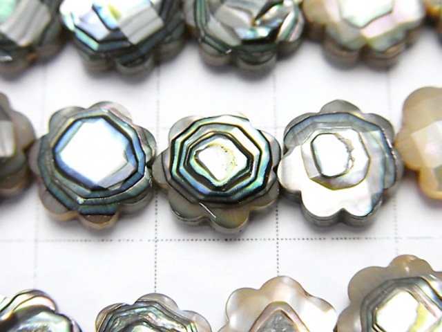 [Video] Abalone Shell Flower (Faceted) 10 x 10 x 3 mm 1/4 or 1strand beads (aprx.15 inch / 38 cm)