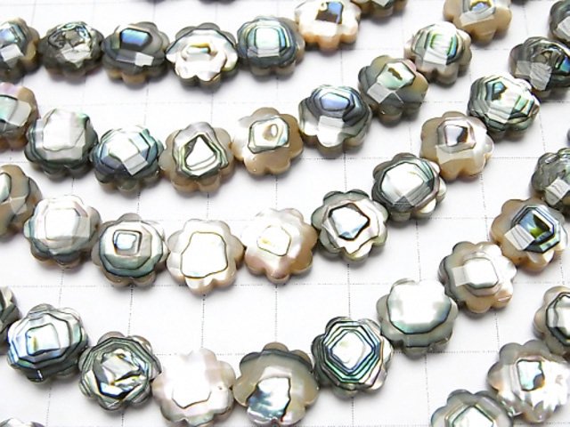 [Video] Abalone Shell Flower (Faceted) 10 x 10 x 3 mm 1/4 or 1strand beads (aprx.15 inch / 38 cm)