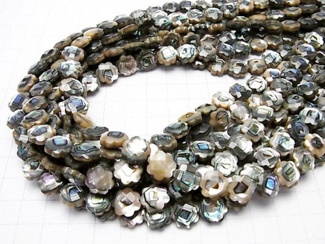 [Video] Abalone Shell Flower (Faceted) 10 x 10 x 3 mm 1/4 or 1strand beads (aprx.15 inch / 38 cm)